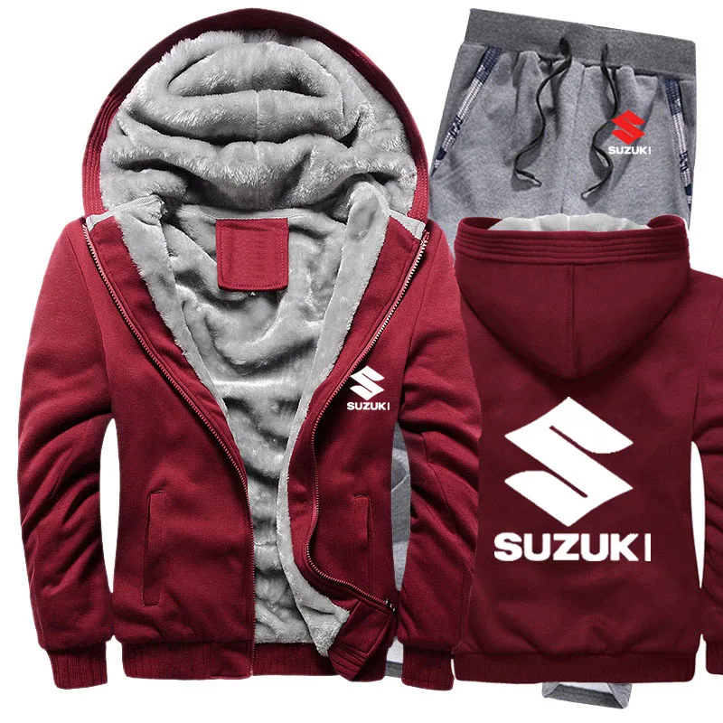 Толстовки мужские автомобиль Suzuki Логотип мужские s толстовки костюм зимний толстый теплый флис хлопок спортивный костюм на молнии мужские s куртка+ брюки комплекты из 2 предметов