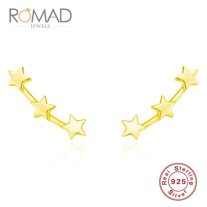 Romad, модные простые S925 Серебряные серьги, однорядные, с тремя звездами, женские серьги для женщин, подарок