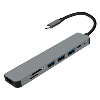 

Usb C Docking Station, Seven-In-One Multi-Port Adapter with Type-C, Pd, Usb, Tf Card, Sd Card, Hdmi and Other Interfaces
