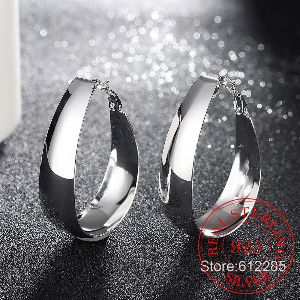 Серьги кольца женские из серебра 925 пробы модные корейские гладкие серьги с