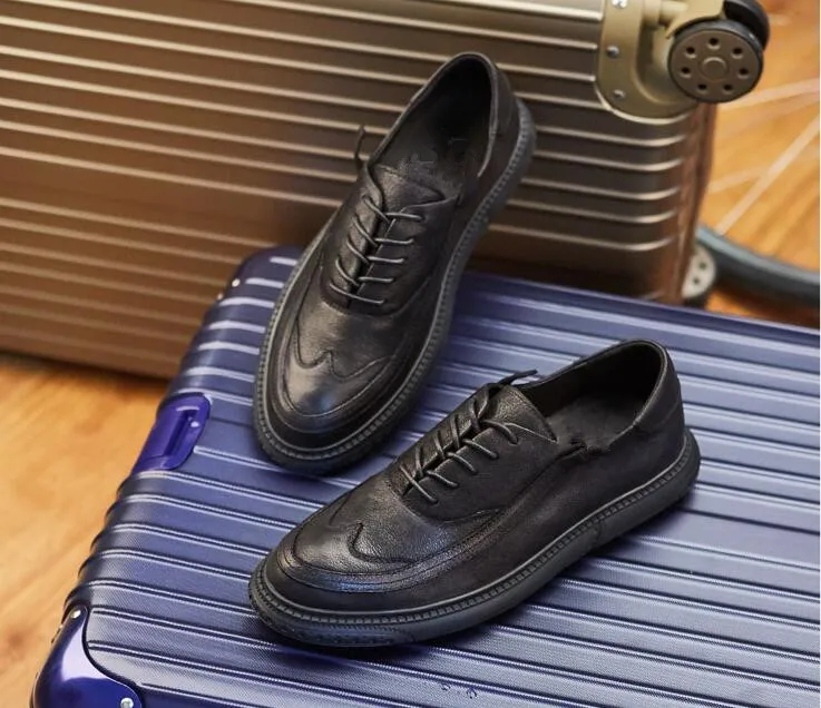

Lace-Up Brock Oxfoeds men's shoes business carved soft leisure leather shoes vintage men's shoes