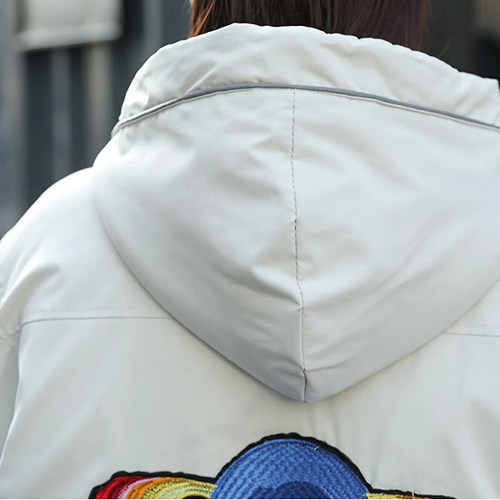 parka women's jacket female Fashion Short Embroidered Print Zipper Hooded Jacket Pocket winter coat women manteau femmeF917