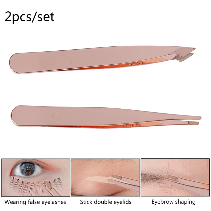 2Pcs/Set Slanted Eyebrow Tweezers Eye Lashes Tweezer Nippers Face Hair Removal