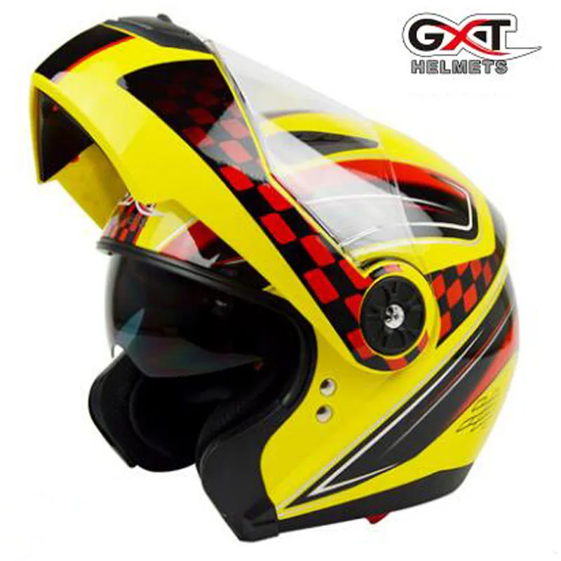 Новое поступление, GXT, мужской, четыре сезона, модульный шлем с двойными линзами, полнолицевой Электрический защитный шлем, полное покрытие шлемов - Цвет: Yellow