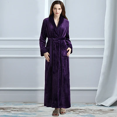 Мужской зимний классический длинный теплый халат, Мужская мягкая фланель, коралл, флисовые халаты, толстый банный халат-кимоно, мужской Халат - Цвет: Women Purple