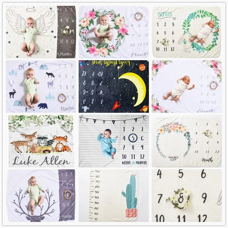 

Newborn Baby Milestone Blanket 100X70CM Pattern Infant Photo Props Background Play Mats Backdrop Cloth Calendar Photo Accessori