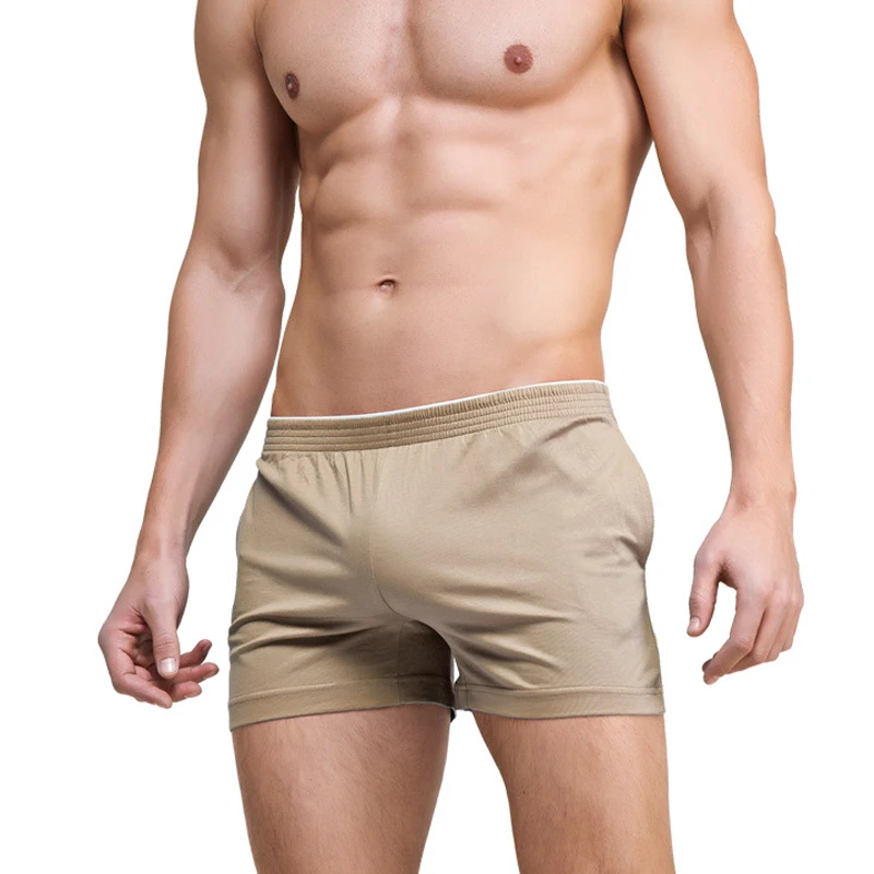 

Hot sale Sexy elastic cotton Arrow pants men sleepwear Shorts for male Pure color sheer men trousers casual short pajamas pants