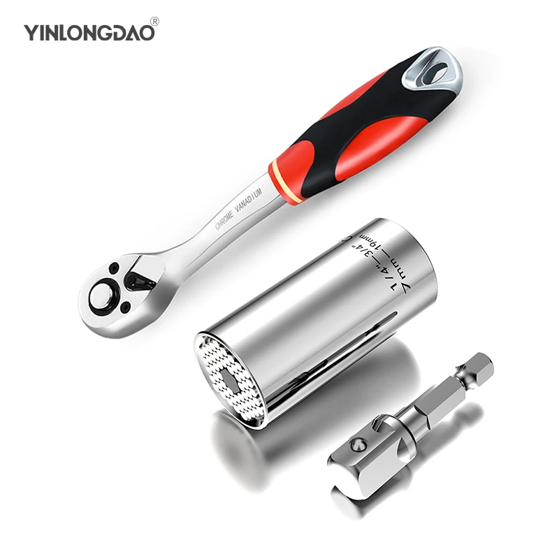 

3PC Universal Torque Wrench Head Set Socket Sleeve 7-19mm Power Drill Ratchet Bushing Spanner Key Magic Grip Multi Hand DIY Tool