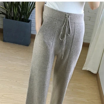 

soft waxy comfortable cashmere camel pants female pure knitted wide leg pants Casual Loose Knitted pants women