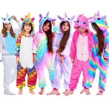 2020 Children Onesie Kids Unicorn Panda Pajamas Animal Cartoon Blanket Sleepers Baby Costume Winter Boys Girls Licorne Jumspuit 1