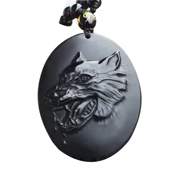 

DROP SHIPPING MEN'S NECKLACE PENDANT BLACK OBSIDIAN WOLF HEAD WOLF' FANG PENDANT AMULET LUCKY GIFT FOR MEN WOMEN FASHION JEWELRY