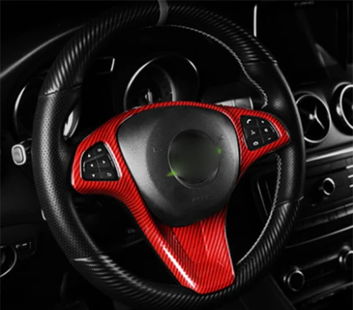 A Red Carbon fiber Автомобильный стиль, углеродное волокно, стиль для Mercedes Benz A GLA CLA, класс W176 X156 C117, кнопка на руль, рамка, чехлы, наклейки, отделка - Название цвета: A Red Carbon fiber