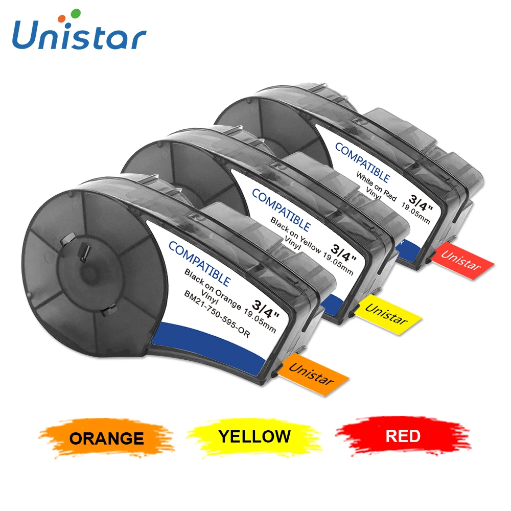 Unistar 3 упаковки M21-750-595-YL M21-750-595-OR/RD совместимый для Brady лейбл виниловая лейбла лента 19,05 мм для BM.P21-PLUS IDPAL