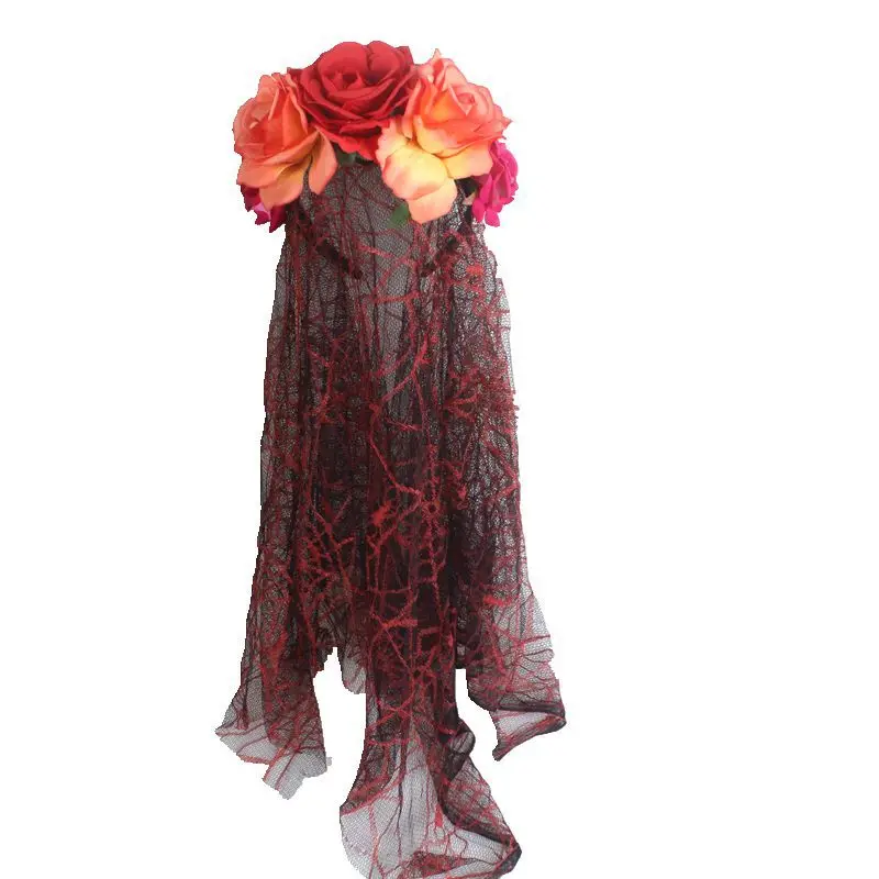 Женская повязка на голову в виде розы Хэллоуин с черной вуалью|Рождественские