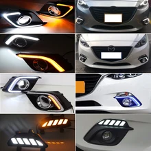 2Pcs DRL For Mazda 3 Mazda3 Axela 2014 2015 2016 LED Daytime Running Lights Daylight Fog lamp with turn signal light