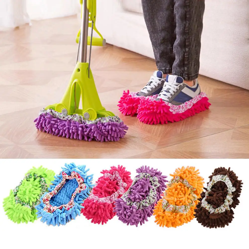 Chenille Micro Fiber Slipper Shoe Cover Slippers Mop Floor Dust Cleaning Tools 