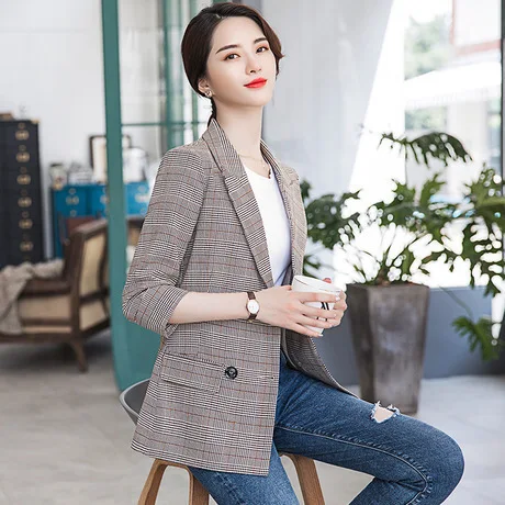 

Double Breasted Plaid Small Suit Work Goddess Elegant Slim Fit Western Style Non-mainstream Business Business Formal Wear Hj1908