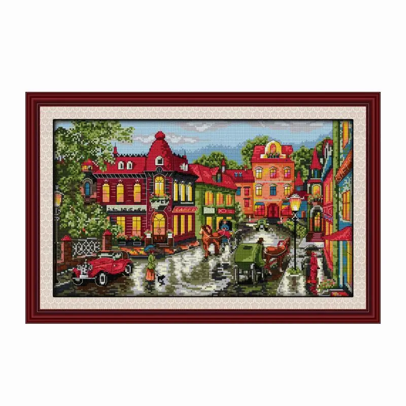 

Stamped A Corner of The City Embroidery Needlework Cross Stitch Kit Pattern 11CT 14CT Print Counted Thread Fabric Home Decor Set