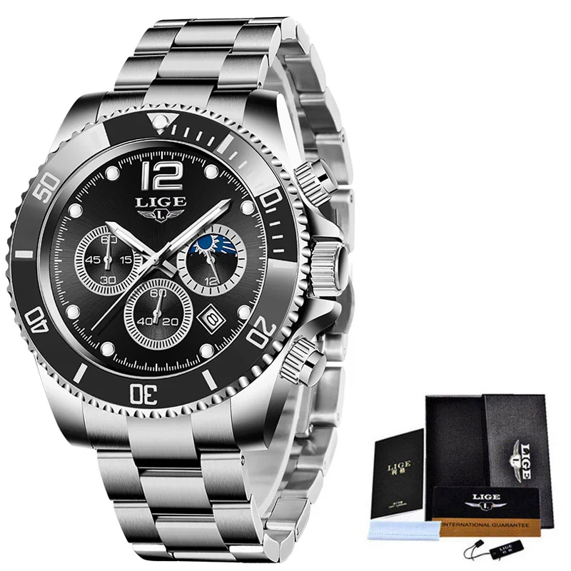 2021 New Arrival Mens Watches LIGE Top Brand Luxury Diver Watch For Men Sports Chronograph Quartz Wristwatch Relogio Masculino 