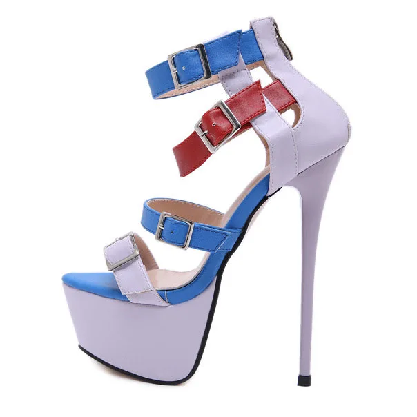 LTARTA 17.6cm Platfrom Spring New Spell Color Sandals Fine High Heels Waterproof Stage Nightclub High-Heel Sandals JXQ