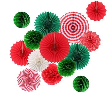 

14pcs Green Black Paper Fans Artificial Flower Baby Shower Bachelorette Party Decorations Wedding Christmas Favors Anniversary