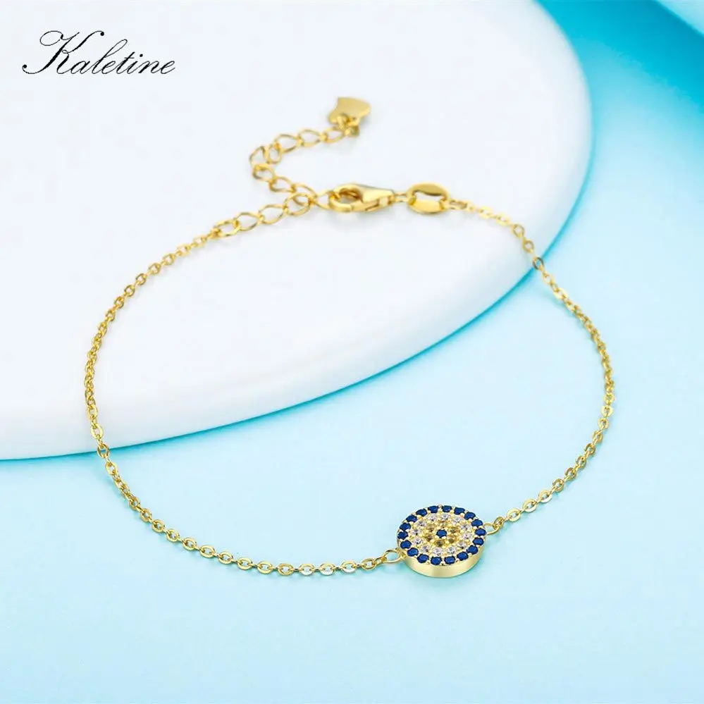 Gold Color TONGZHE 925 пробы серебряные модные ювелирные браслеты богемные CZ круглые синие камни Турецкий Дурной глаз браслеты для женщин - Окраска металла: Gold Color