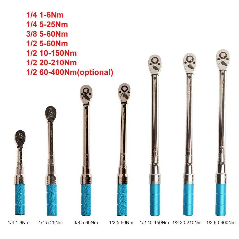 

1-400Nm Adjustable Torque Wrench Tools 1/2" 1/4" 3/8" High precision Bicycle Bike Repairing Spanner Hand Tool