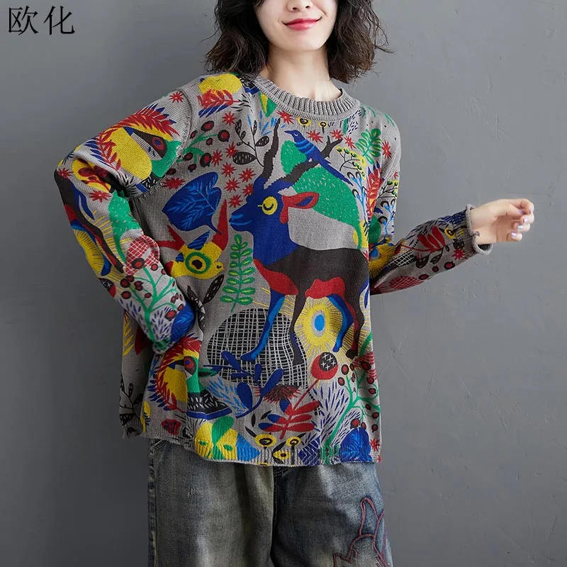 Big Size Knitting Sweater Women Vintage Christmas Long Sleeve Autumn Winter Fashion Knit Pullovers Loose Tops 2019 4XL | Женская одежда