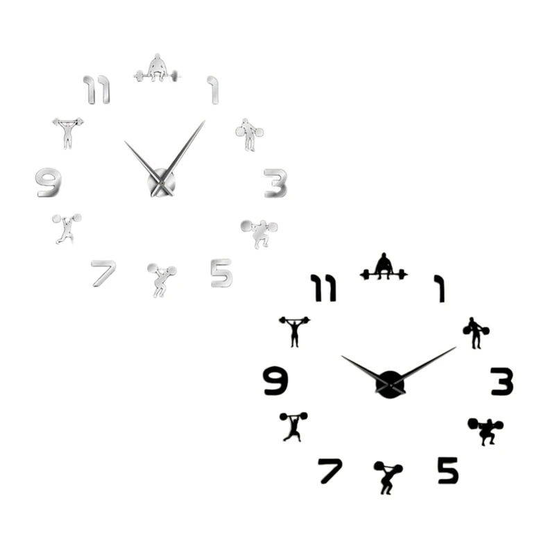 Weightlifting Fitness Room Wall Decor Diy Giant Wall Clock Mirror Effect Powerlifting Frameless Large Wall Clock Wall Watch