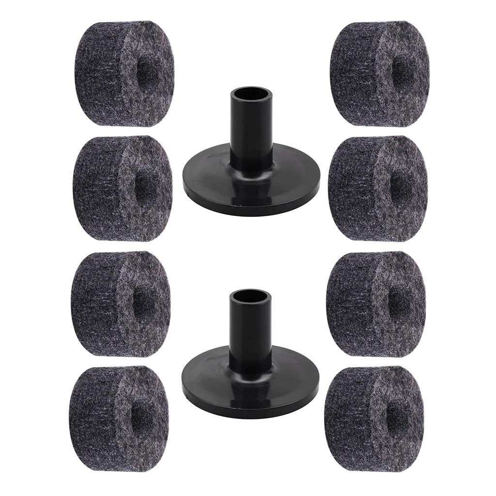  8Pcs Drum Set Felt Washers+2Pcs Cymbal Sleeve with Flange Base for Drummer