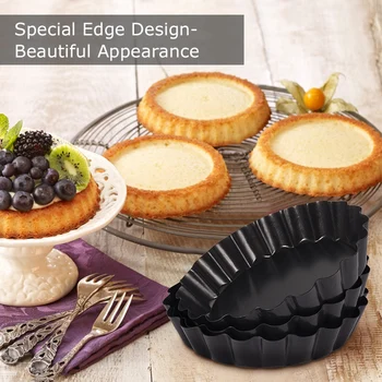 

6Pcs 3.9 inch Diameter Non-Stick Quiche Pan Removable Round Tart Mold Cake Mould Pans with Loose Bottom