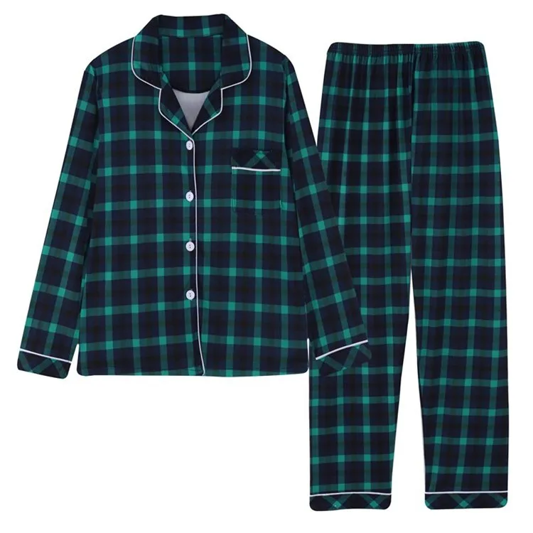 2021 Spring Plaid Two-piece Home Suit for Women Viscose Long-sleeved Lapel Pants Pajamas Women Summer Pyjamas Femme Home Clothes