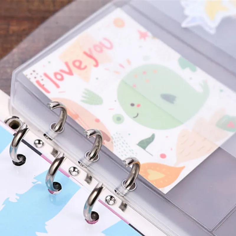6pcs/Lot A5 A6 PVC Loose Leaf Transparent 6 Holes Storage Bag Sticker Ticket Card Organizer Pouch Diary Accessories Ring Binder