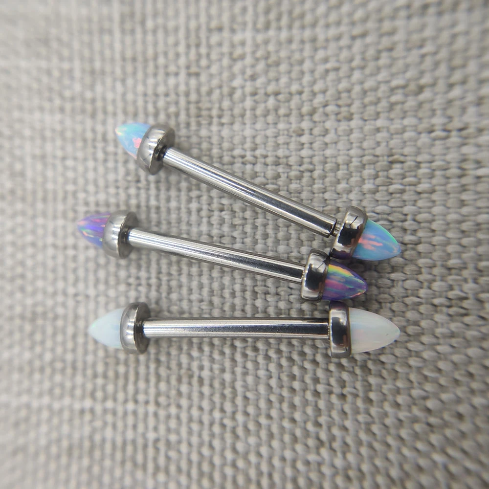 1PCS 14G Impant Grade Titanium Internal Thread Nipple Barbell Opal Cone Ball Piercing Rings Women Body Jewelry Gift