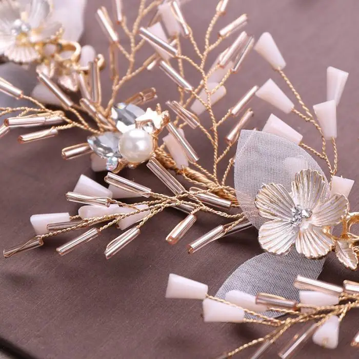 High Quality Flower Crystal Simulated Pearls Hairpin Clips Headband Pendant Earrings Jewelry Sets for Bride Noiva Wedding Party