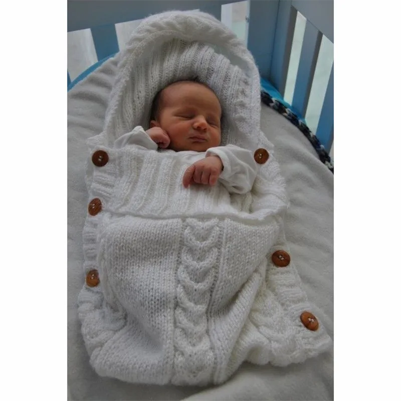Infant Baby Boy Girl Blanket Knitted Crochet Swaddle Wrap Sleeping Bags Winter Warm Hooded Sleeping Bags for Toddlers