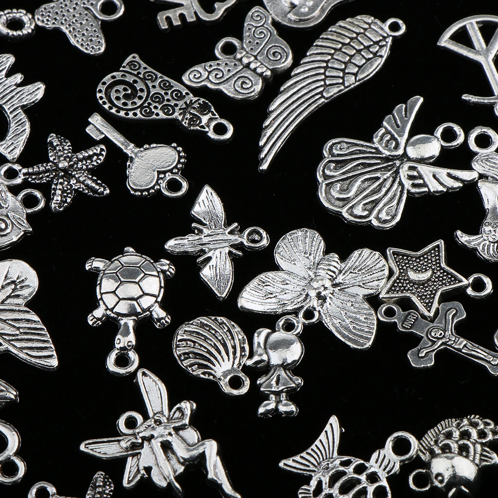 100 Pieces Bulk Wholesale Antique silver color Mixed Style Pendant Jewelry Findings DIY Craft Pendant Jewelry Making