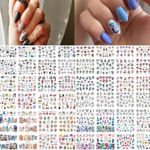 12 видов конструкций/набор водяные наклейки для ногтей слайдер Флора/мультфильм/геометрический водяной знак наклейки для ногтей украшения обертывания Маникюр BN1117-1212