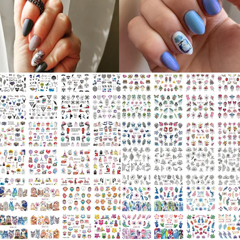 12 Designs/Set Water Decals Nail Slider Flora/ Cartoon/ Geometric Watermark Nail Sticker Decoration Wraps Manicure BN1117-1212