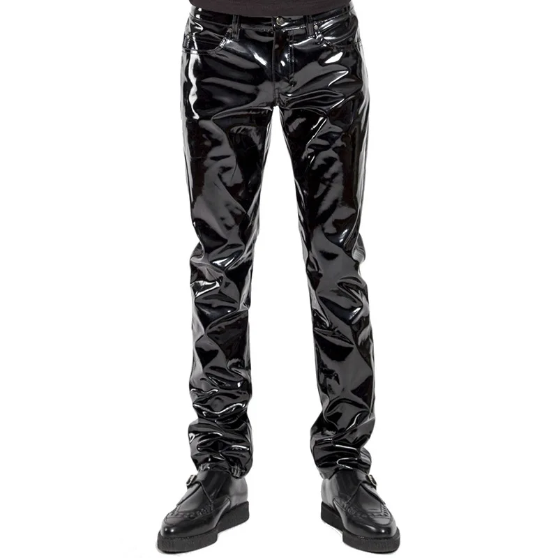 Мужская сексуальная черная одежда для сцены из ПВХ, узкие брюки из искусственной кожи, обтягивающие латексные леггинсы, одежда для танцевального клуба