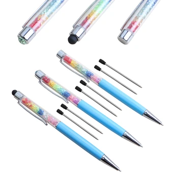 

9PCS/Lot Creative Crystal Pen Diamond Ballpoint Pens Stationery Ballpen Stylus Pen Touch Pen 11 Colors Oily Black Refill 0.7 mm