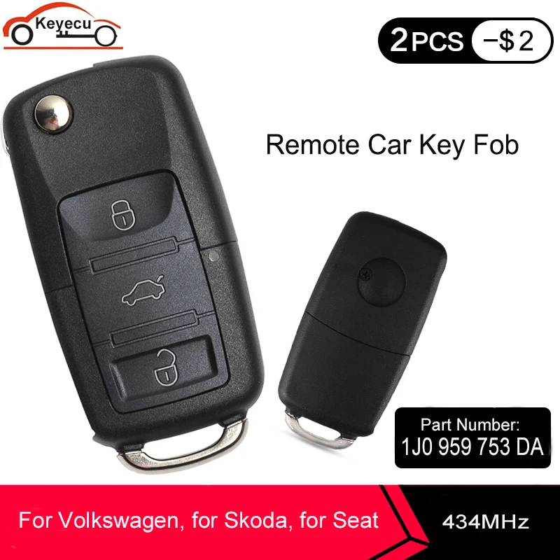 KEYECU 10x3 кнопочный складной умный флип телефон для VW Volkswagen PASSAT Polo Skoda Seat 1J0959753DA 434 МГц