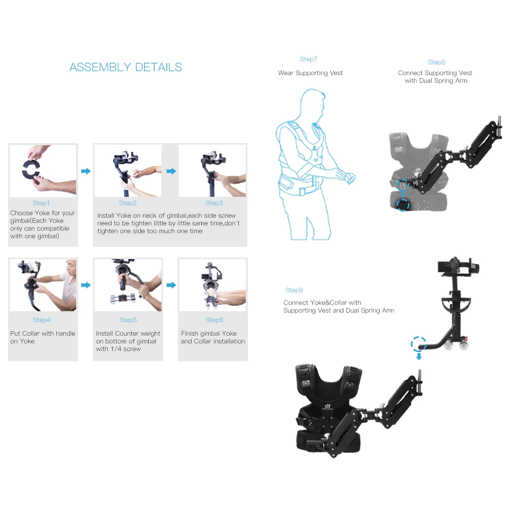 DF DIGITALFOTO THANOS Профессиональный стабилизатор Gimbal Vest Steadicam с пружинной рукояткой по