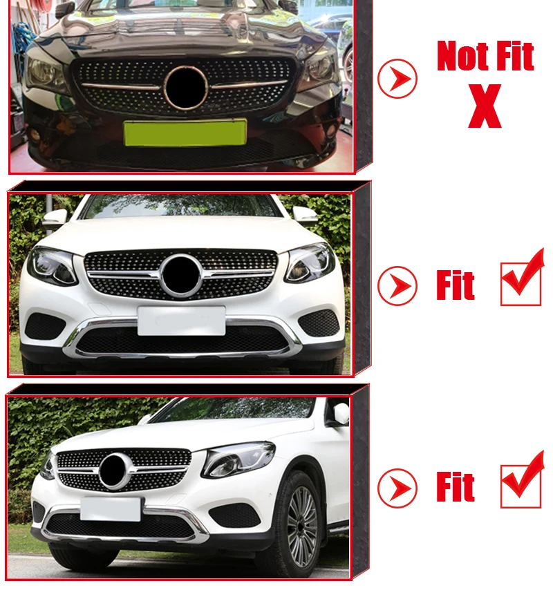 W253 Алмазная передняя решетка без неоновая вывеска для MercedesMB GLC класс GLC250 GLC350 GLC400 ABS черный решетки без Камера 17-в