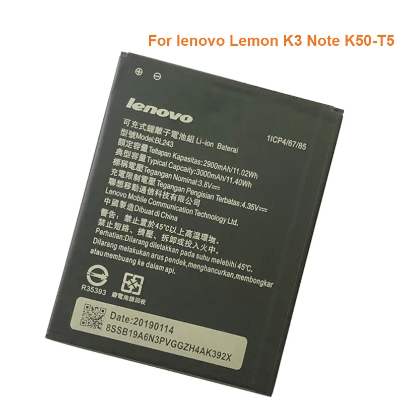 New BL 243 BL243 Battery For lenovo Lemon K3 Note K50-T5 A7000 A5500 A5600 A7600 2900mAh Mobile Phone Backup Bateria