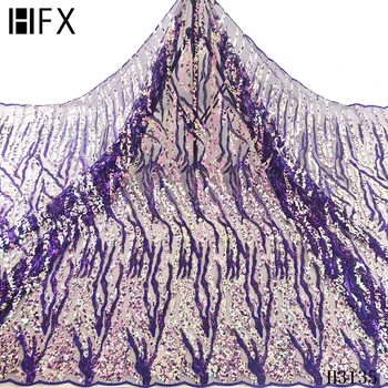 

HFX African Net Lace Fabric 2020 High Quality French Tulle Lace Fabric Nigerian Sequin Fabric For Wedding Party Dress F3135