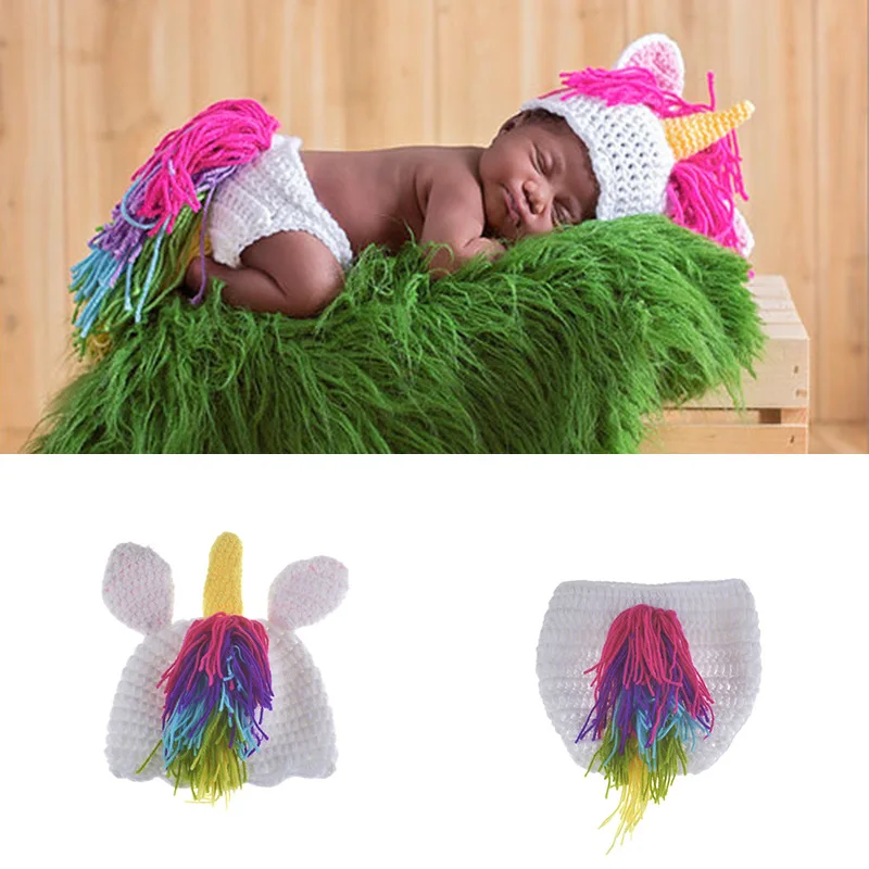 2020 Newborn Photography Props Baby Rainbow Unicorn Hat Wrap Clothes Set Girls Newborn DIY Photo Shoot Clothing Props (4)