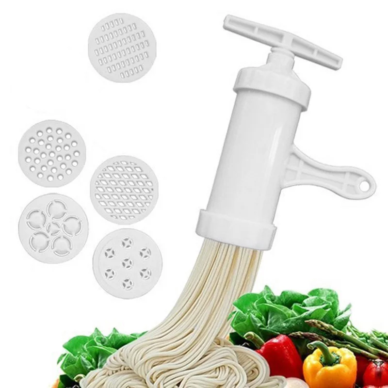 

Manual Noodle Press Pasta Machine Crank Machine Kitchen Utensils with 5 Different Pressing Molds Make Spaghetti Kitchen Tools