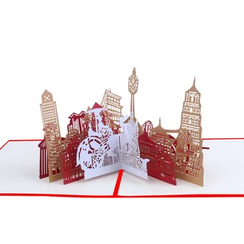

Free shipping city theme silhouette Jiangnan paper carving gifts for foreigners souvenirs business Chinese style 3D greeting