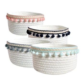 

Round Cotton Rope Storage Basket Dirty Clothes Basket Cosmetics Kids Toy Desk Organizer Hamper Home Accessories